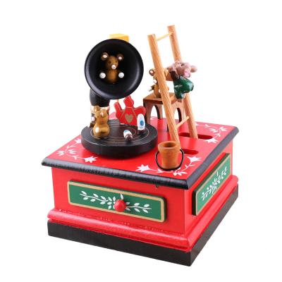 China Classic phonograph craft wooden puzzle children play music box mechanism 12*12*17 cm for sale