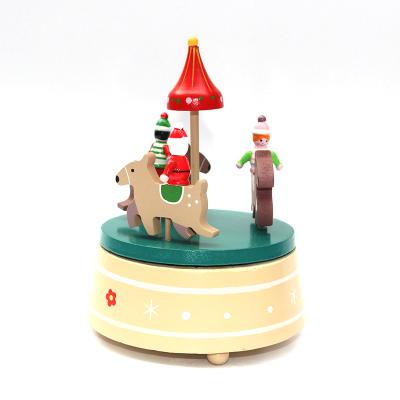 China Wholesale Ornaments Christmas Carousel Horse Indoor Music Box Decorations Wooden 12*12*24cm for sale