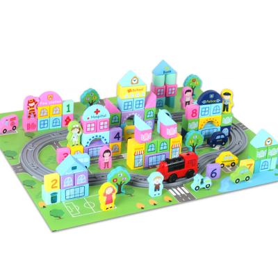 China 111 Piece Set City Track Slot Toy Building Block Wooden Train Set For Children for sale