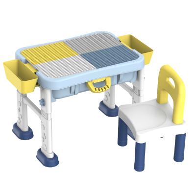 China 6 in 1 Blocks Chair Assembly (Blue) Blocks Plastic Toy Multifuntional Bricks Building Blocks Table with Chair for sale