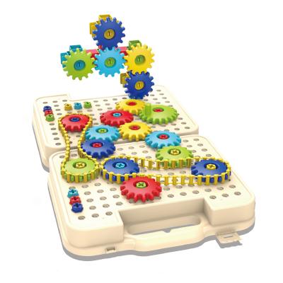 China Construction Toy Plastic toy gears kids building blocks diy kit with tool box for sale