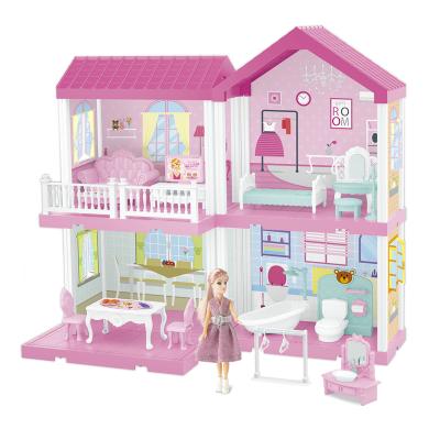 China Large dollhouse with furniture girls gift set beautiful large diy miniature dollhouse with furniture for sale