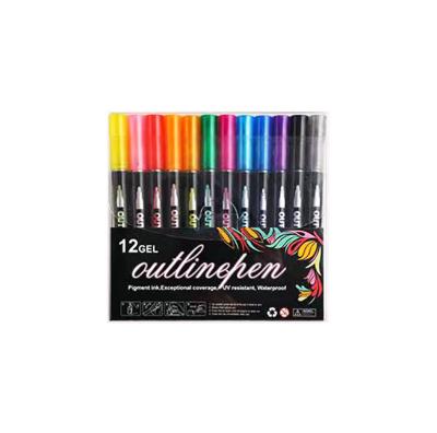 China Cutout elements and ink trends are rainbow lovebird highlighter two-line marker pens for writing soft and cute paint fonts and inscriptions for sale