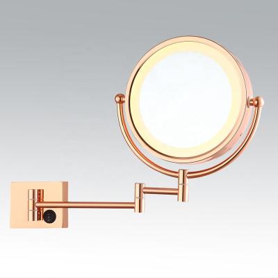 China Factory Magnifying Cosmetic Mirror Newly Led Wall Mounted Mirror Espejo De Maquillaje Rose Gold Round Magnifying Smart for sale