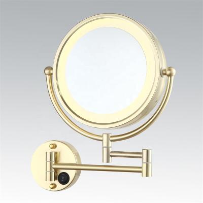 China Hot Fashion Makeup Magnifying Mirror Illuminated Stainless Steel Wall Mounted Magnifying Folding Led Mirror Lamp Bathroom Sminktukor for sale