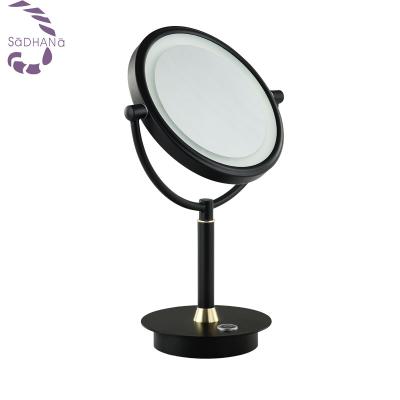 China Led Desk Mirror Make Up Mirror Double Side Standing Mirror With Black Finish Mirror With Light for sale