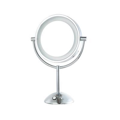 China Portable Desktop Mirror Led Circle Makeup Mirror Double Sides Stainless Iron Cosmetic Mirror for sale