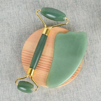 China Natural Jade Roller Massager Natural Guasha Set Personal Care Aventurine Jade Roller Massage Face Lift Beauty for sale