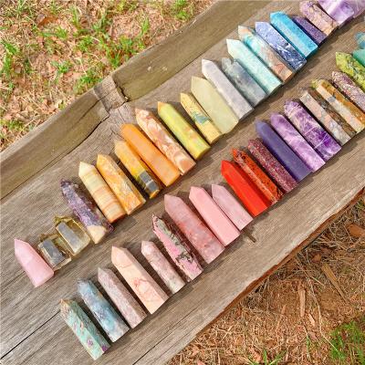 China Wholesale Clear Stones Crystal Pillar Point, Natural Crystal Fluorite Tower Healing Amethyst Quartz Obelisks Europe Quartz Wand for sale