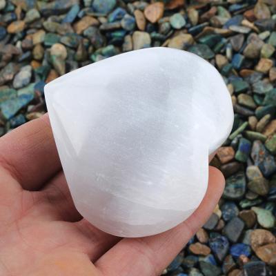 China Europe New Arrival Feng Shui Selenite Heart Shape Palm Stone Reiki Crystals White Selenite For Decoration for sale