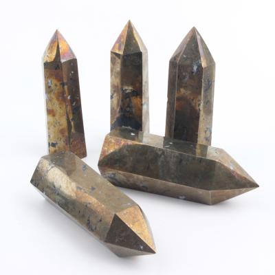 China Hotsale Europe Natural Crystal Wand Points Pyrite Quartz Crystal Tower for sale