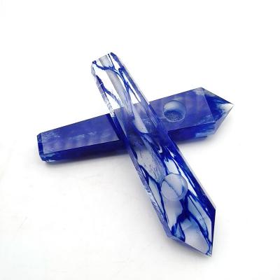 China China Crystal Smoking Pipes Natural Gemstones Engraving Carving Cast Iron Blue Smoking Pipe Crystal Craft for sale