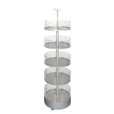 China Morden 5 Layer Clear Acrylic Round Display Box Rounded Attractive Acrylic Retail Display Hypermarket Racks for sale