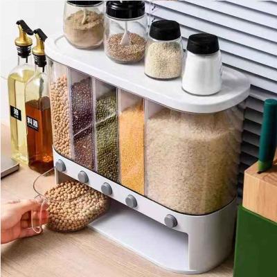 China Viable Plastic Food Kitchen Organizer Wall Mounted Bulk Cereal Dispenser Rice Storage Box for sale