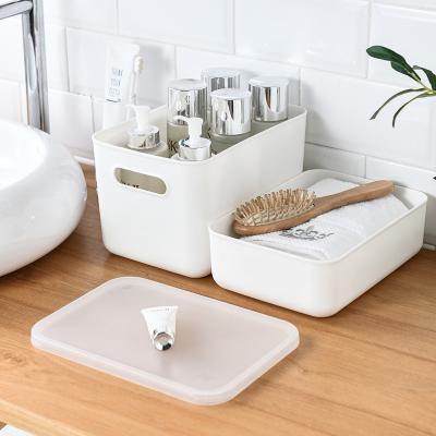 China Sustainable Bathroom Plastic Storage Boxes And Stackable Organizer And Bins Bathroom Storage With Lid for sale