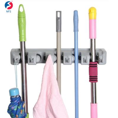 China Finesource Sustainable Wall Cabinet Mounted Organizer 5 Hooks Plastic Broom Mop Holder for sale