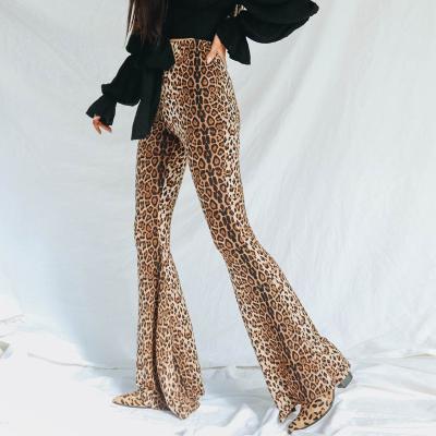 China Breathable Ladies Leopard Printed Flares Leggings Women High Waist Office Pants Velvet Flare Pants for sale