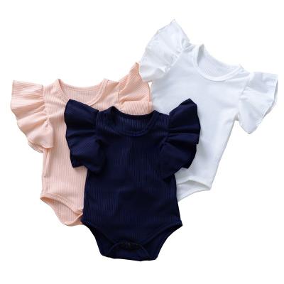 China Short Sleeeves Infant One-Piece Clothes Girls 100%cotton Baby Rompers Triangle Kids Jumpsuit Petal Sleeve for sale