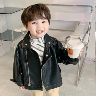 China Kids Boys Autumn Winter Breathable PU Leather Trench Coat New Children's Black Coat Jacket for sale