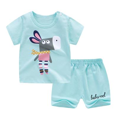 China Summer Kids Casual Pajamas Set Cute Cartoon Printed 100% Cotton Shorts Sleeve Sleepwear Baby Boy Girls for sale