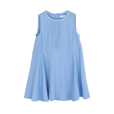 China 2021 New Summer Breathable Baby Dress Korean Style Children Dress Teens Cotton Clothes Lace Up Neck Dress for sale