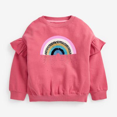 China Hot Selling QUICK DRY Children's Cotton Rainbow Printing Round Neck Ruffle Long Sleeve for sale