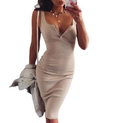 China Wholesale Washable Bodycon Dress Corset Sleeveless Side Split Camisoles Dress Solid Color Women Slim Casual Dress for sale