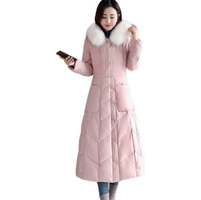 China Korean Breathable Women's New Fashion Long Down Slim Jacket Winter Slim Fit With Big Fur Collar Cotton-padded Oversized Down Coat Female for sale