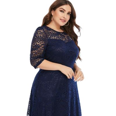 China 2022 Washable Chic Spring Lace Dresses Women Short Sleeve Elegant Lace Dresses O-Neck 5XL Plus Size Dresses Women for sale