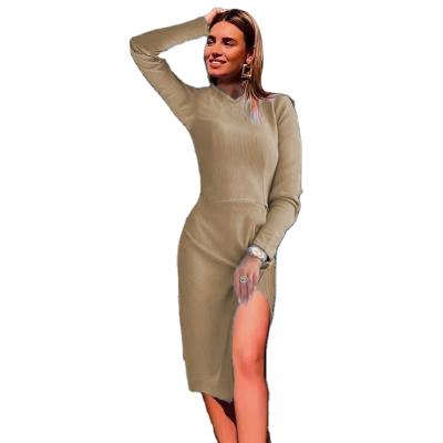 China High Quality Washable Solid Color Slim Sleeve Sweetheart Sweatshirt Dress Oversized Slit Long Sleeve Dresses Elegant Women Lady for sale