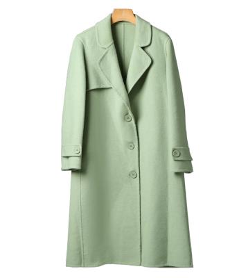 China Latest Style Autumn Winter Dishonest Exquisite Cashmere Coats Women's Mint Green Lapel Woolen Coats Long For Female for sale