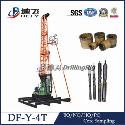 China DF-Y-4T drill tower integrated mining drilling rig with wireline coring system NQ BQ tools, Coring Drilling Rig for sale