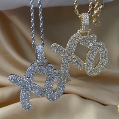 China Hot Selling Bling Letter Hiphop Pendants Necklace XO Hip Hop Bling CZ Pendant Charms Jewelry Brass Party Gift for sale