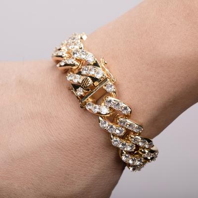 China Jewelry Durable Fashion Hip Hop Miami Cuban Chain Bracelet Iced Out Diamond Bracelet for sale