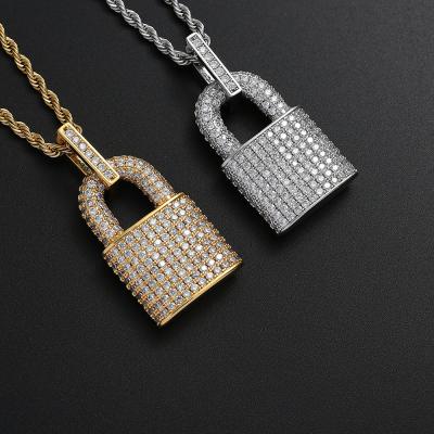 China BOHEMIA 2021 Hip Hop Jewelry Lock Pendent Iced Out CZ Zirconia Necklace Pendant Lock Necklace for sale