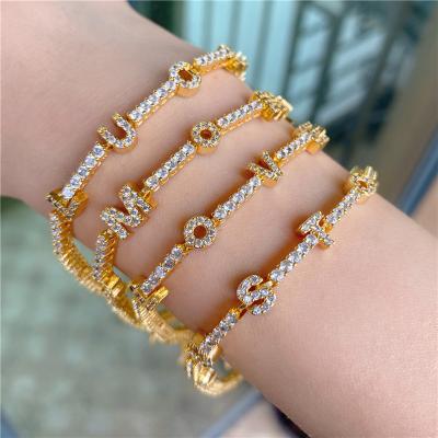 China Custom TRENDY 18K Gold Plated Tennis Bracelet Name Letter Love Anklet Initial Bracelet for sale