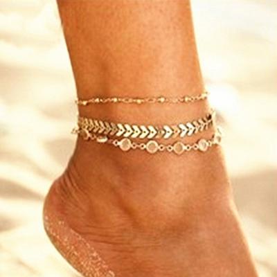 China Durable 14K Gold Plated Glitter Anklet For Women Ankle Bead Chains Bracelets Strand Foot Anklets for sale