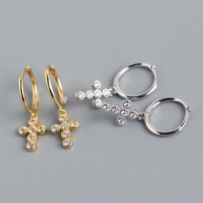 China Durable 925 Sterling Silver Gold Plated Cross Fashion Earrings Circle Drop Earrings for sale