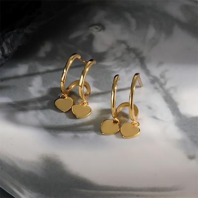 China Wholesale Durable 925 Women's Jewelry Silver Gold Plated Heart Tiny Tassel Two Line Cuff Stud Earrings for sale