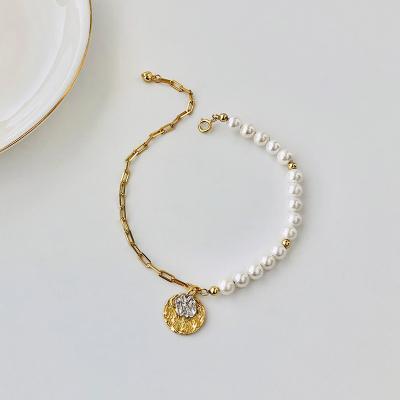 China Fashion Circle Charm Bracelets 925 Silver Gold Plated Link Chain Durable Shell Pearl Bracelet Women for sale