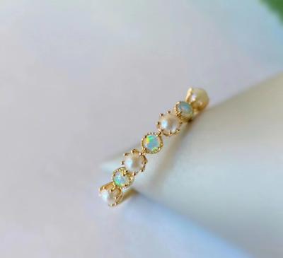 China S925 Fashion Personality S925 Gold Inlaid Pleat 18K Gold Plated Ring Opal Silver Plated Ring Row Ring Fashion Retro Style Durable Pearl Opal Silver Plated Lady for sale