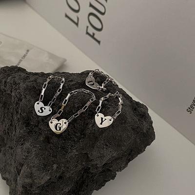 China 2021 New Durable A-Z 26 Style S925 Letter Ring Design Letter Love Heart Chain Sterling Silver Durable Ring Fashion Chain Ring for sale