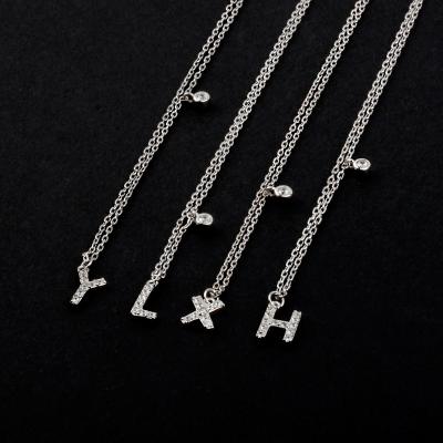 China FASHIONABLE S925 Sterling Silver Ladies Alphabetic Necklace Full Diamond 26 Pendants Clavicle Chain Necklace for sale