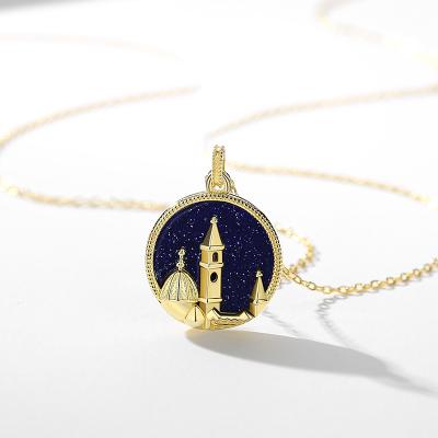 China FASHIONABLE INS Castle Dream Necklace in S925 14K Gold Minority Design Sterling Silver White Fritillary Clavicle Chain Brand Pendant Necklace for sale