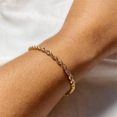 China Fashionable Minimalist Durable Stainless Steel Gold Twist Chain, 18K Gold Plated Rope Chain Bracelet For Women for sale