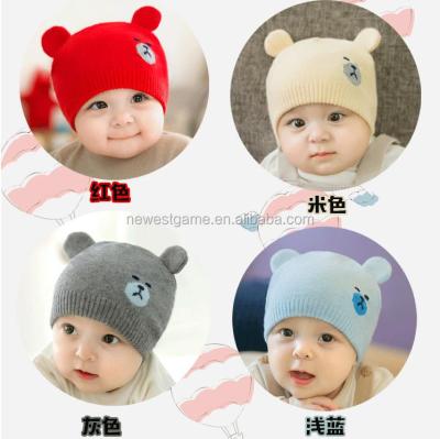 China Polyester/cotton Korean autumn and winter knitted hat children's hat bear ears wool baby hats children 0-6 years old for sale