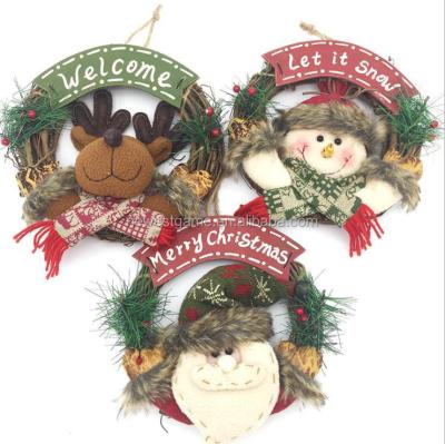 China FABRIC AND Ace SHOW factory Christmas rattan ring small Christmas doll wreath hung pieces Christmas door decorations 22*22*4cm for sale