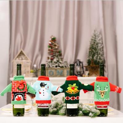 China Knit Wholesale Santa Claus Christmas Knit Wine Bottle Cover For Christmas Dinner Table Decorations Free Shipping for sale