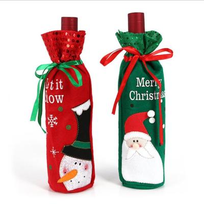 China Cloth Christmas Decorations Bottle Cover Santa Snowman Wine Bag Gift Bag 12*30cm Free Shipping 20g for sale