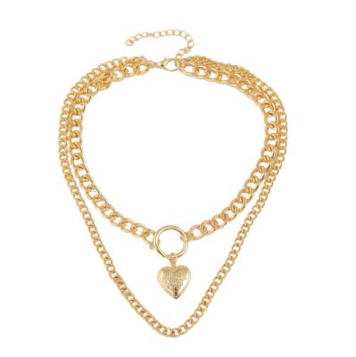 China Creative Jewelry Pop Pendant Necklace Casual/Sporty Heart Shape With Exaggerated Love Double Necklace Simple Short Choker for sale